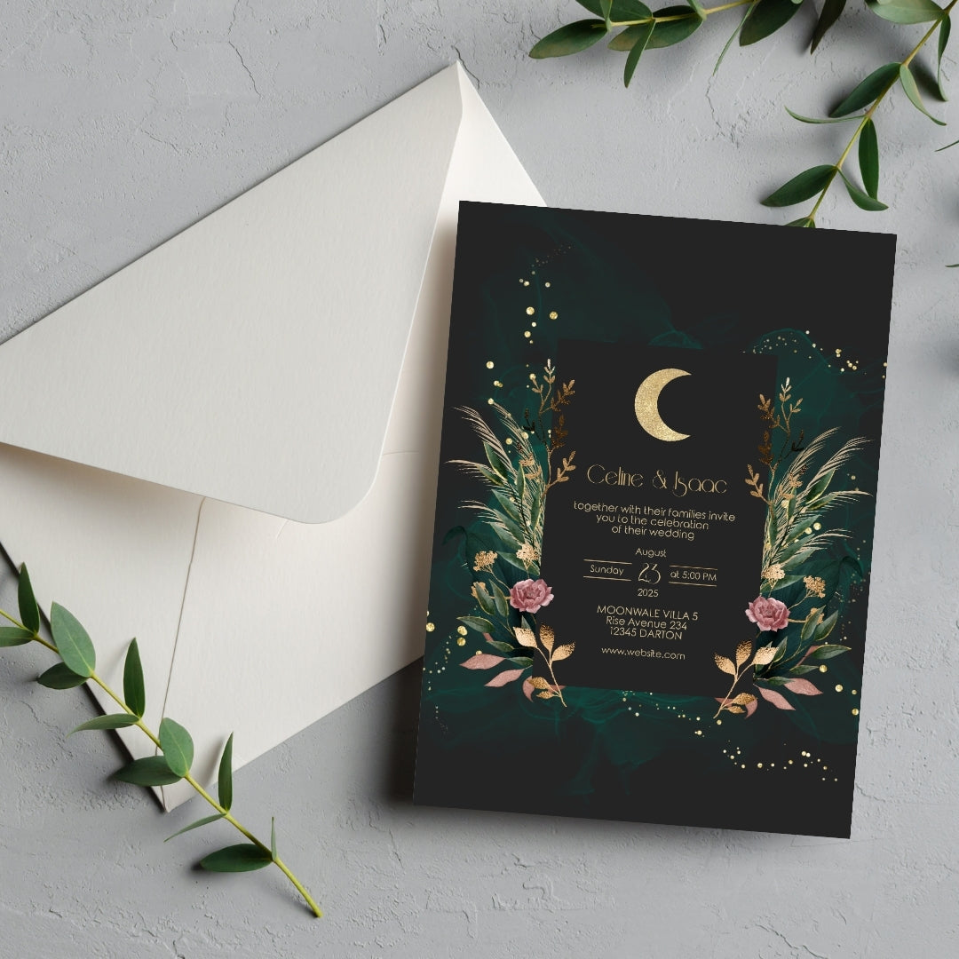 Celestial Romantic Floral Garden Wedding Invitation