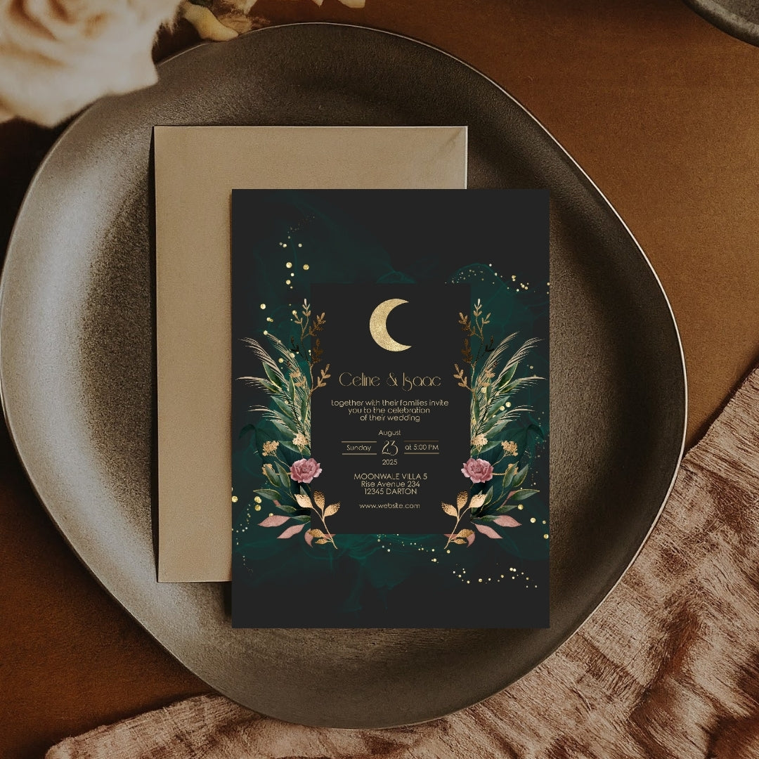 Celestial Romantic Floral Garden Wedding Invitation