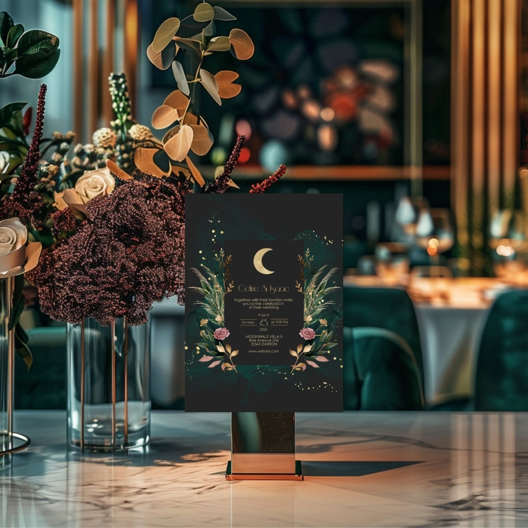 Celestial Romantic Floral Garden Wedding Invitation