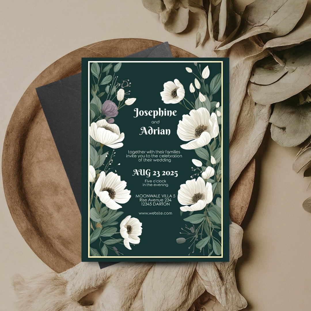 Green Minimalist Floral Elegance Wedding Invitation