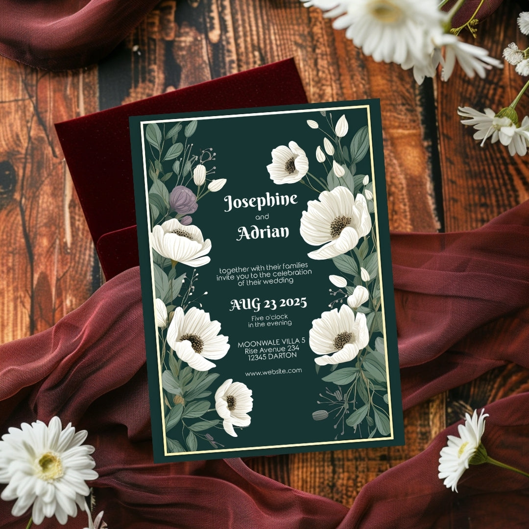 Green Minimalist Floral Elegance Wedding Invitation