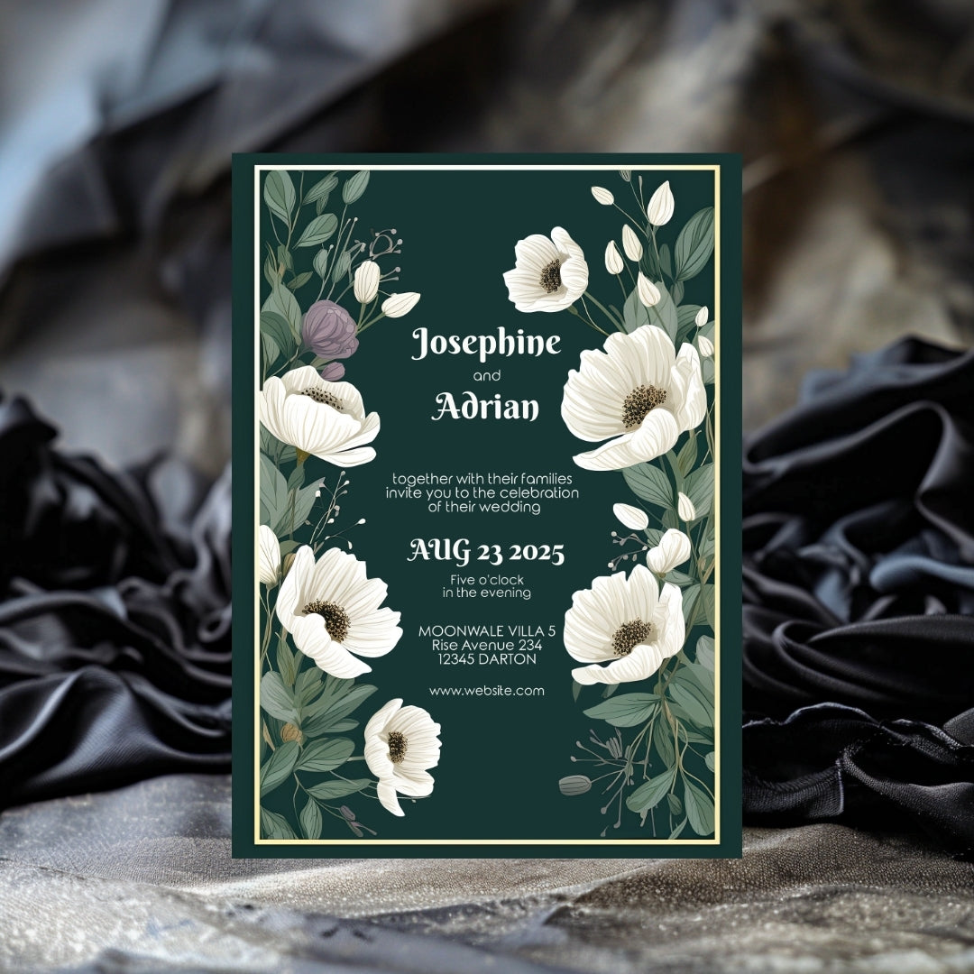 Green Minimalist Floral Elegance Wedding Invitation