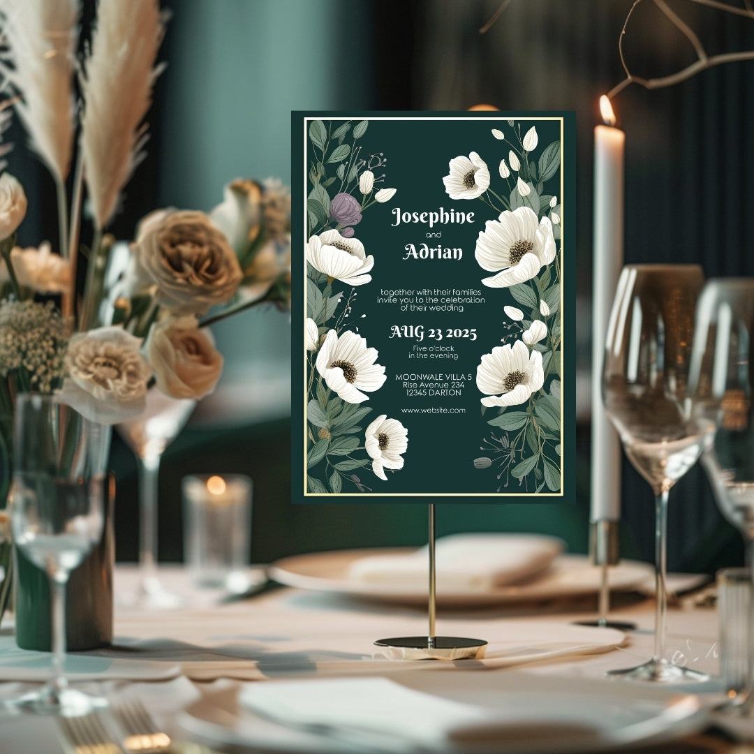 Green Minimalist Floral Elegance Wedding Invitation