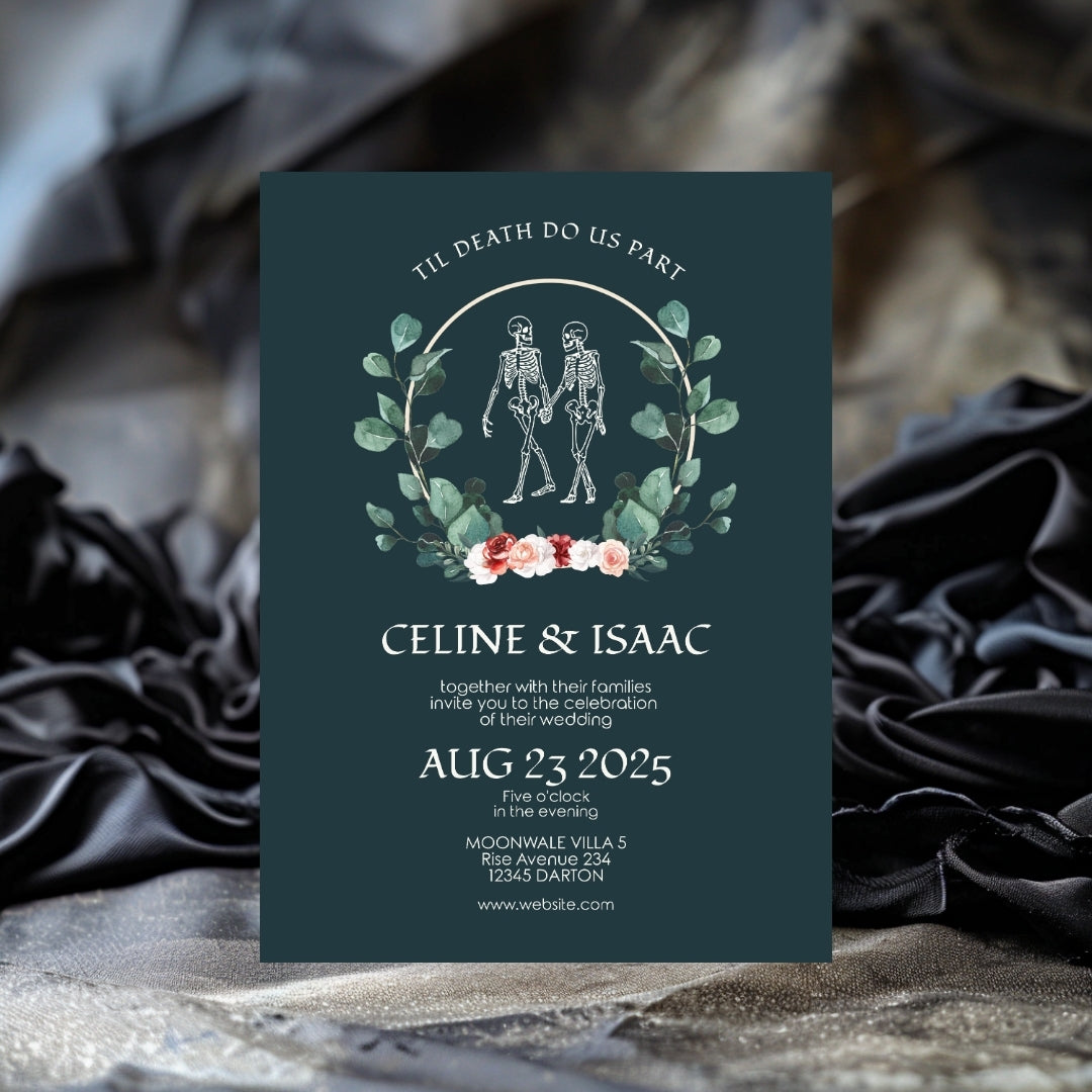 Green Gothic Floral Minimalist Wedding Invitation
