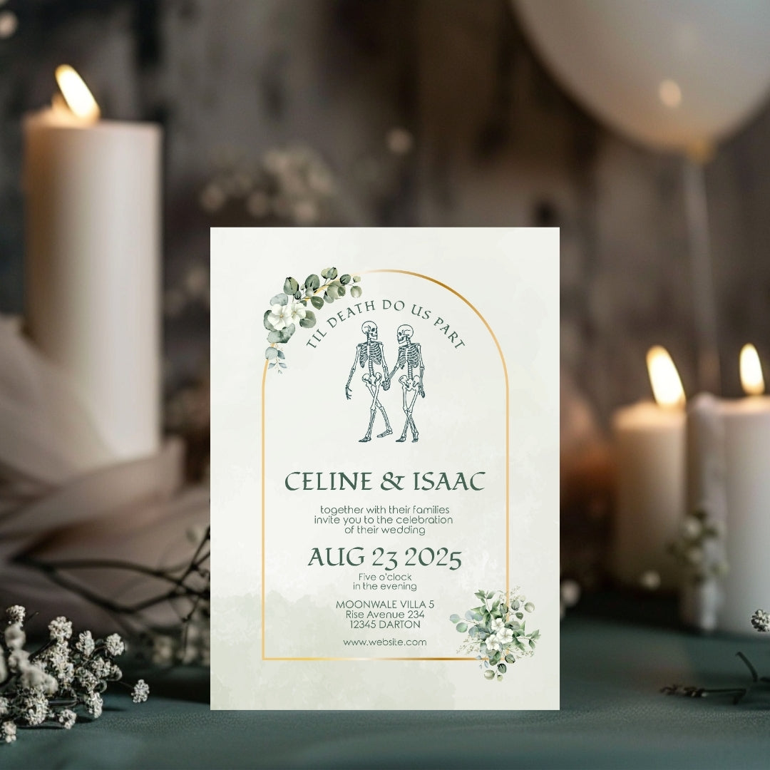 Romantic Gothic Minimalist Wedding Invitation Set - 5x7 Invitation, 4x5 Details, 3.5.x5 RSVP