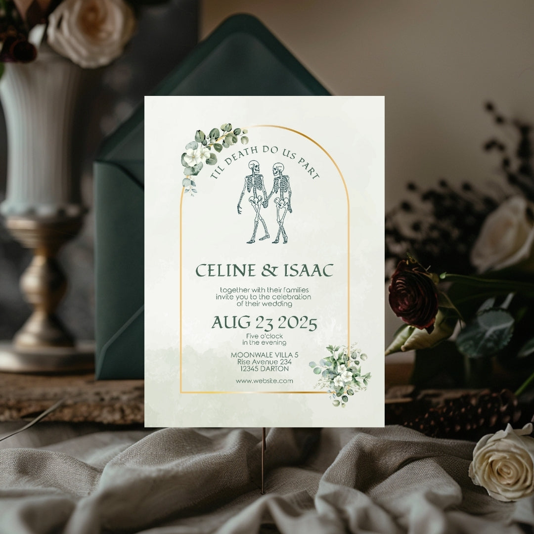 Romantic Gothic Minimalist Wedding Invitation Set - 5x7 Invitation, 4x5 Details, 3.5.x5 RSVP