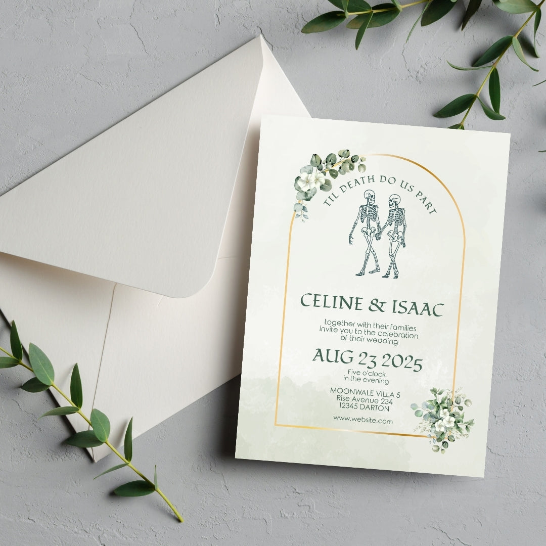 Romantic Gothic Minimalist Wedding Invitation Set - 5x7 Invitation, 4x5 Details, 3.5.x5 RSVP