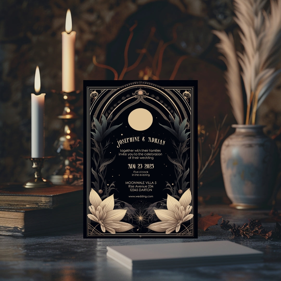 Celestial Floral Art Deco Wedding Invitation