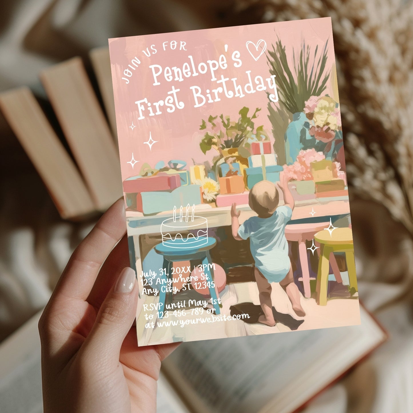 First Birthday Baby Party Template with Pastel Design - Kids Birthday Invitation