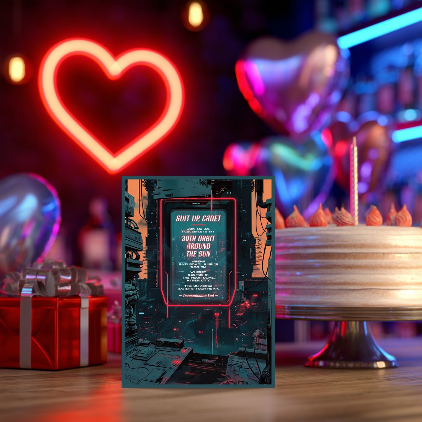 Futuristic Sci-Fi Birthday Invitation - Cyberpunk Space Party Editable Neon Card
