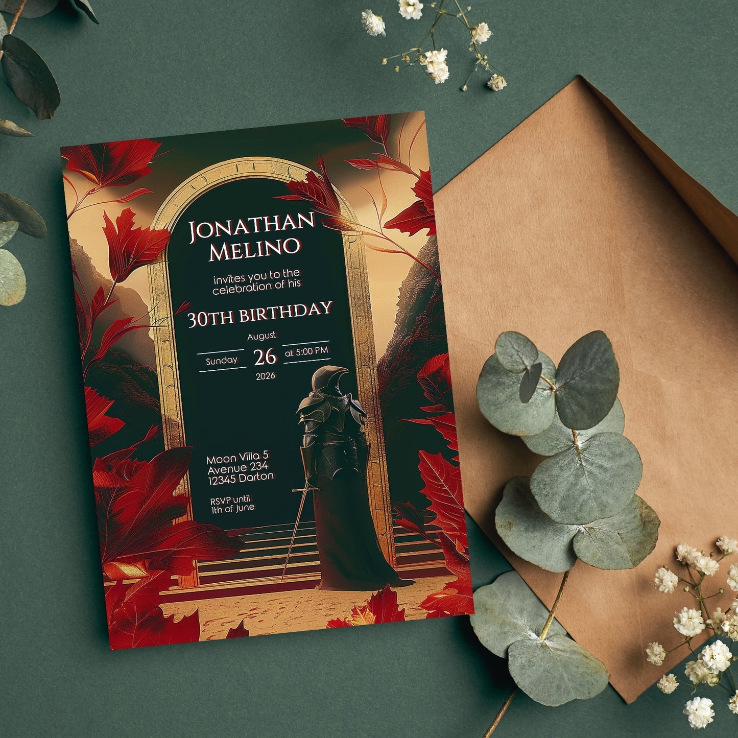 Medieval Fiery Knight Fantasy Invitation - Gothic Celebration for Any Age