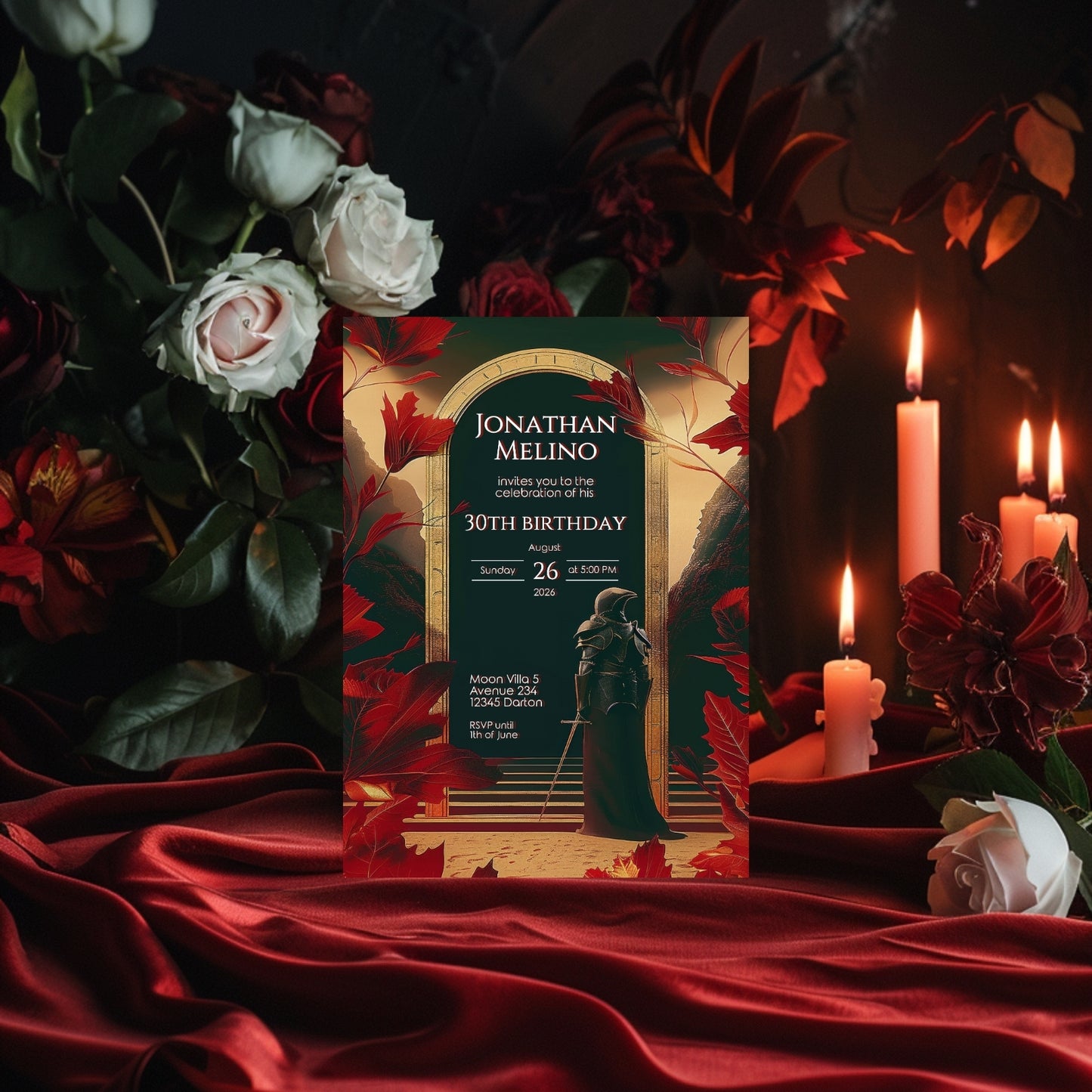 Medieval Fiery Knight Fantasy Invitation - Gothic Celebration for Any Age