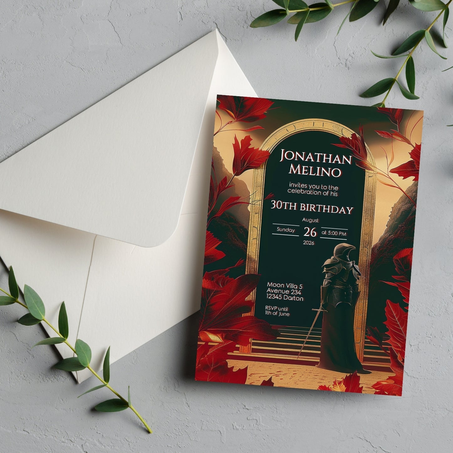 Medieval Fiery Knight Fantasy Invitation - Gothic Celebration for Any Age