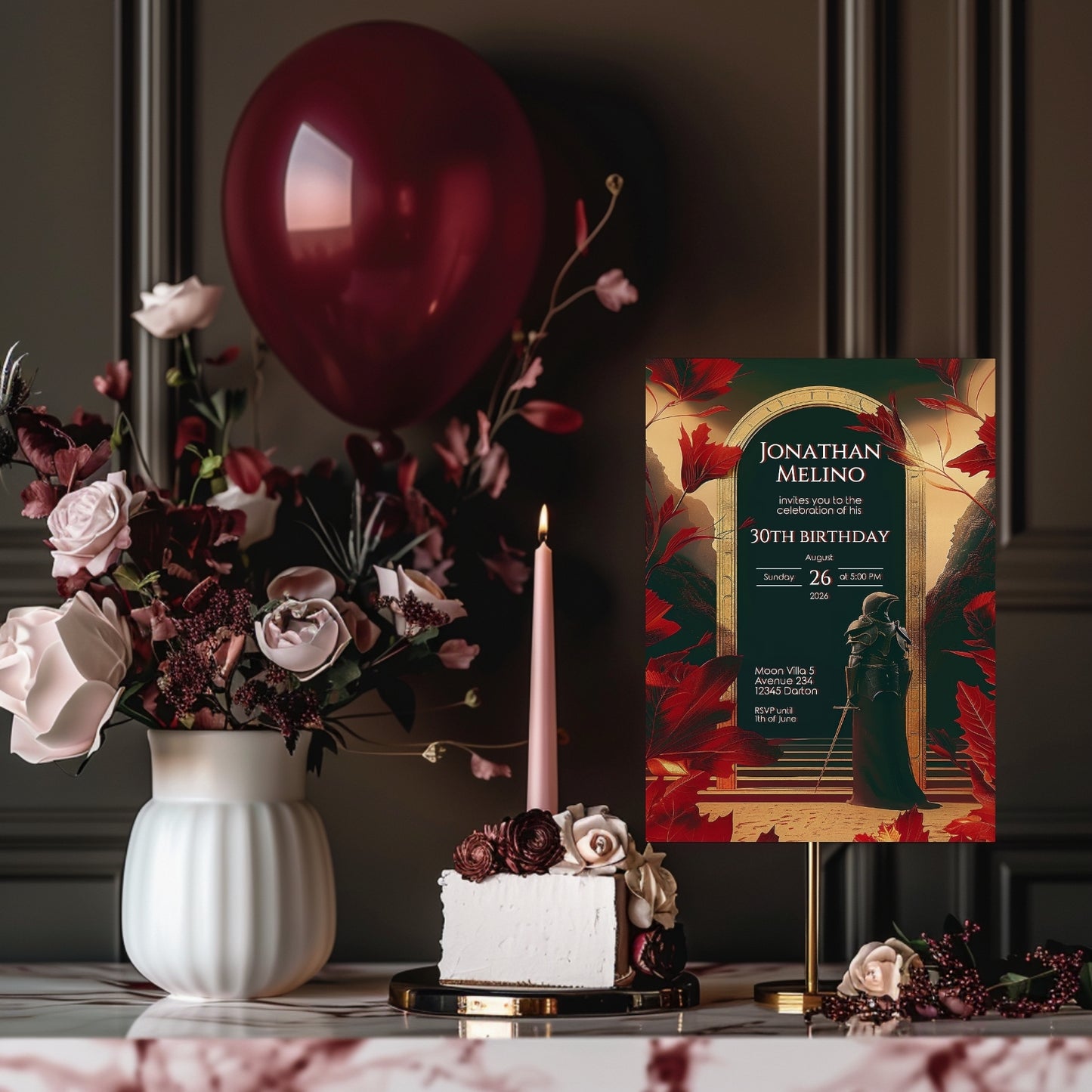 Medieval Fiery Knight Fantasy Invitation - Gothic Celebration for Any Age