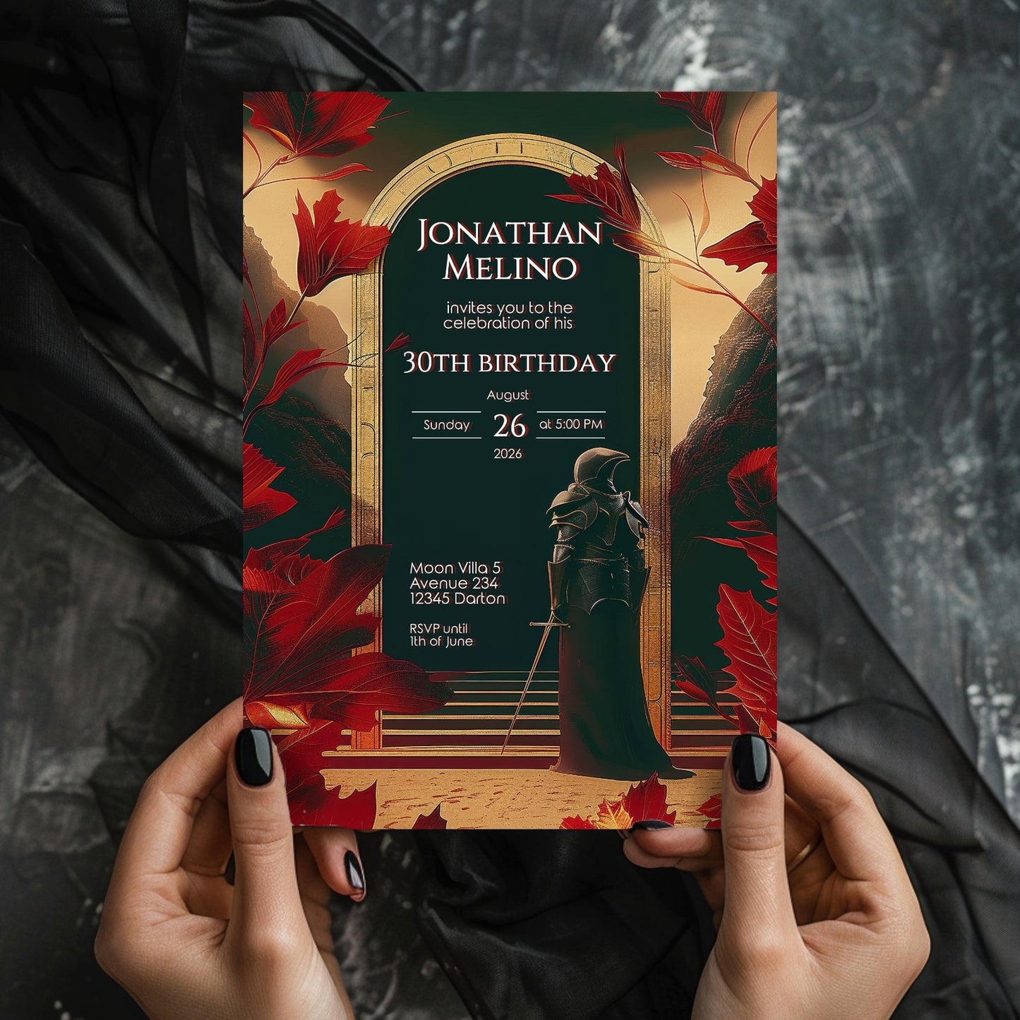 Medieval Fiery Knight Fantasy Invitation - Gothic Celebration for Any Age
