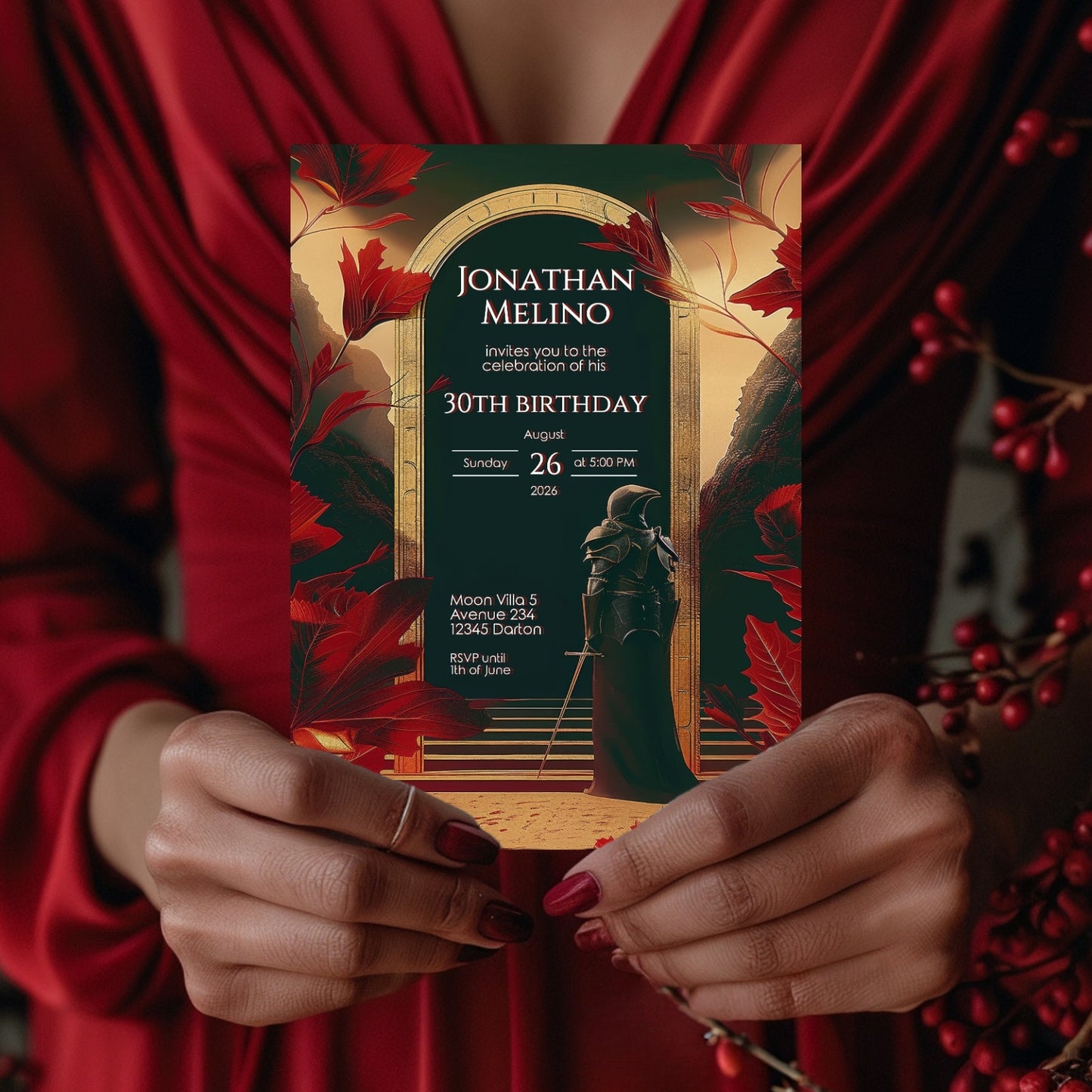 Medieval Fiery Knight Fantasy Invitation - Gothic Celebration for Any Age