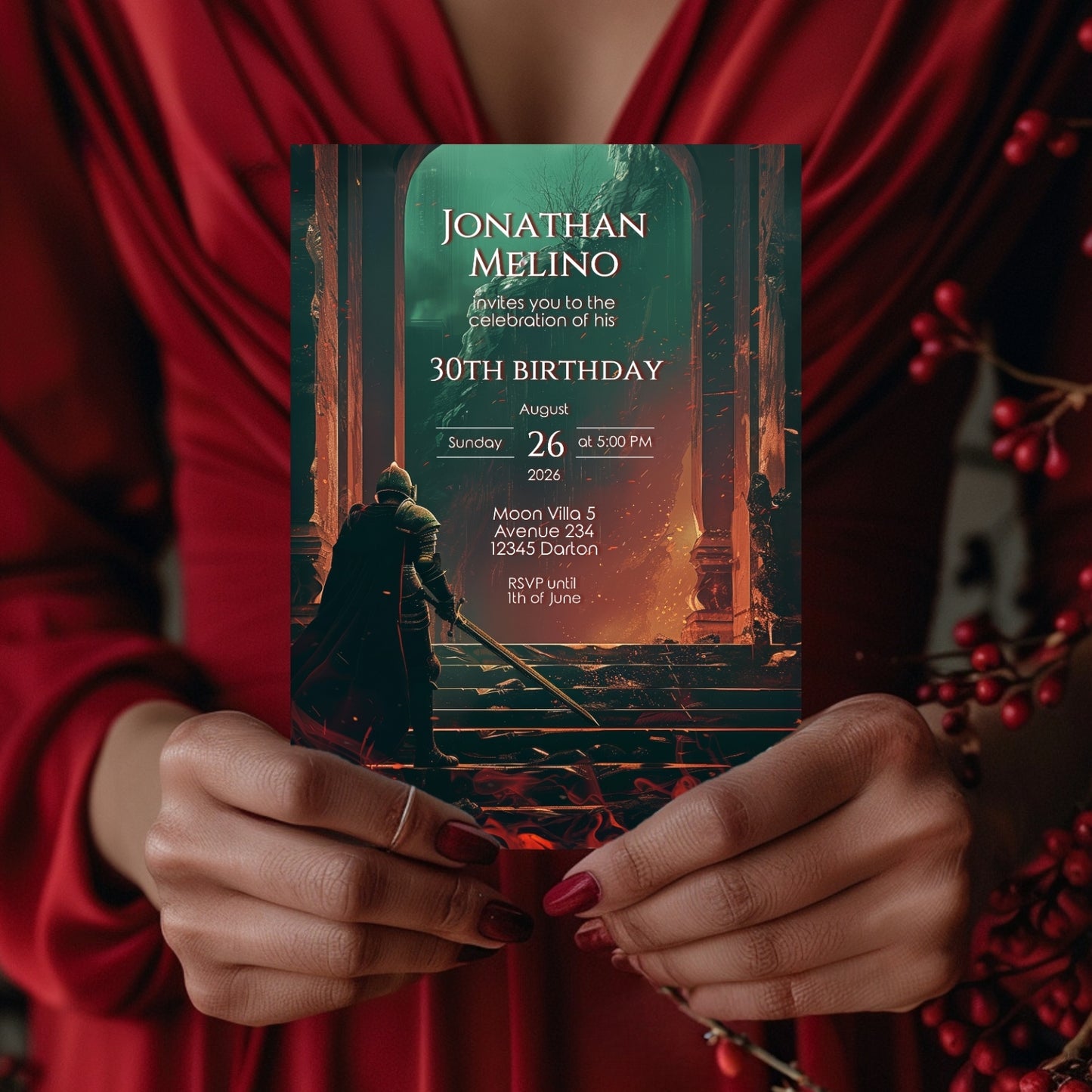 Dark Fantasy Knight-Themed Birthday Invitation - Epic Gothic Design