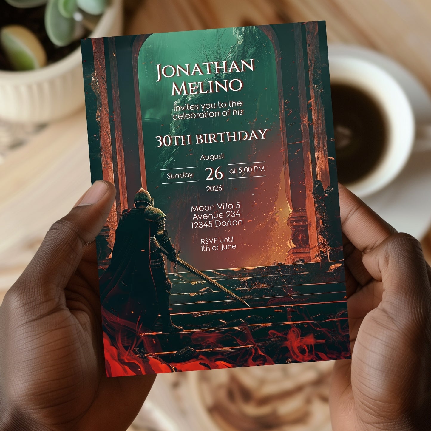 Dark Fantasy Knight-Themed Birthday Invitation - Epic Gothic Design