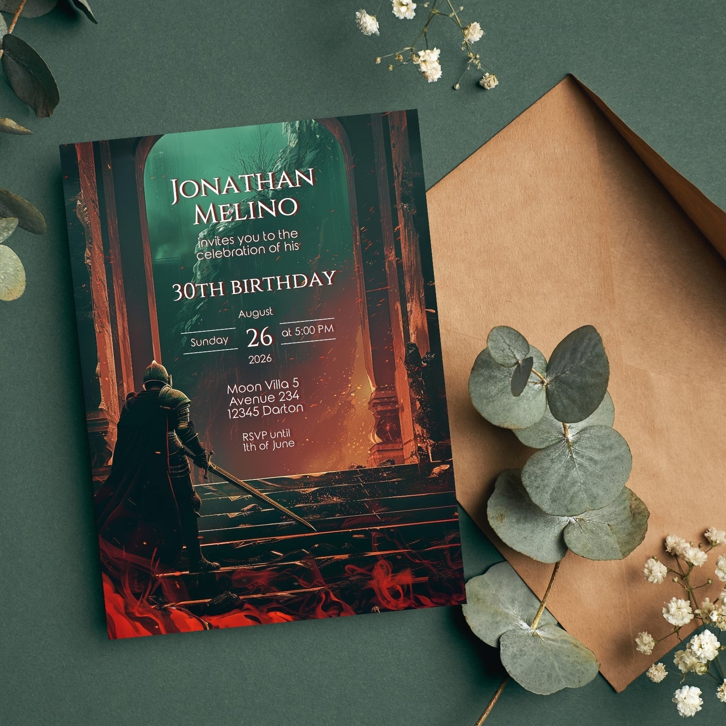 Dark Fantasy Knight-Themed Birthday Invitation - Epic Gothic Design