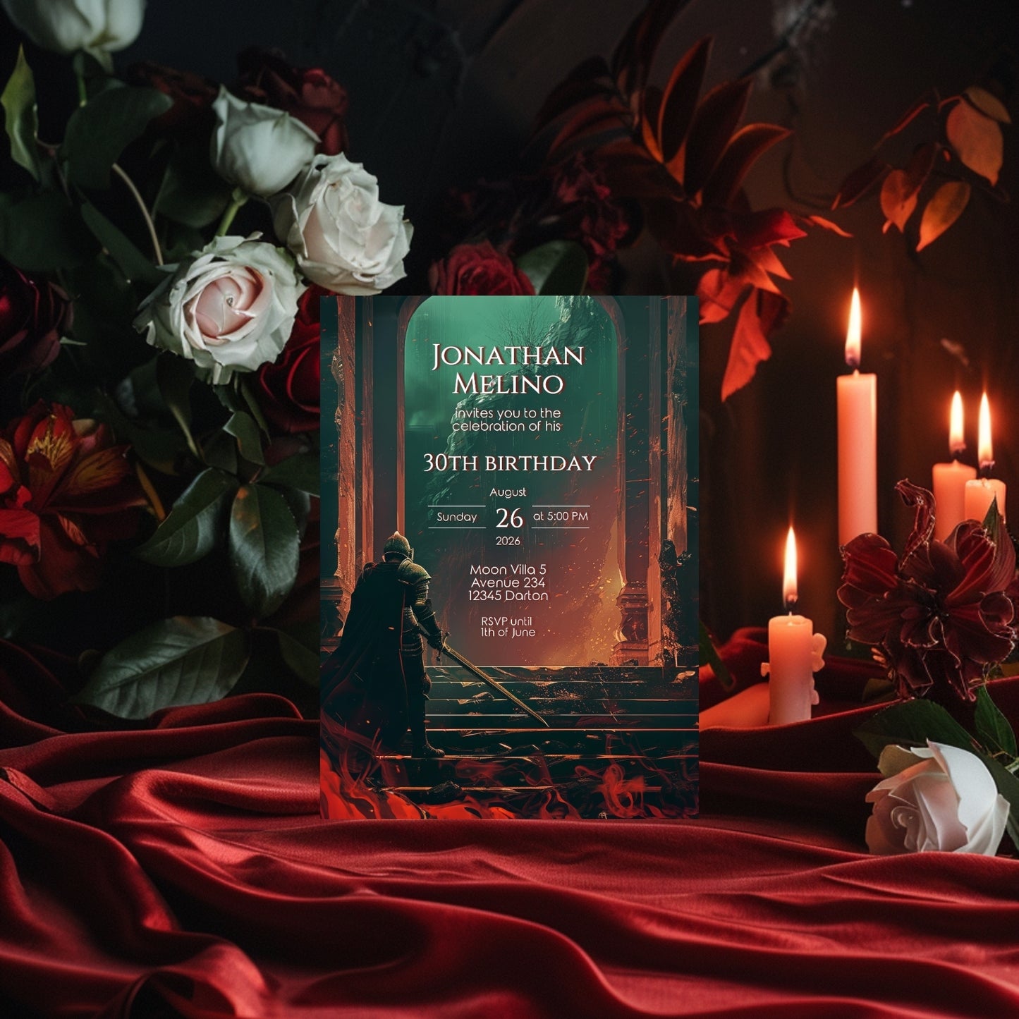 Dark Fantasy Knight-Themed Birthday Invitation - Epic Gothic Design