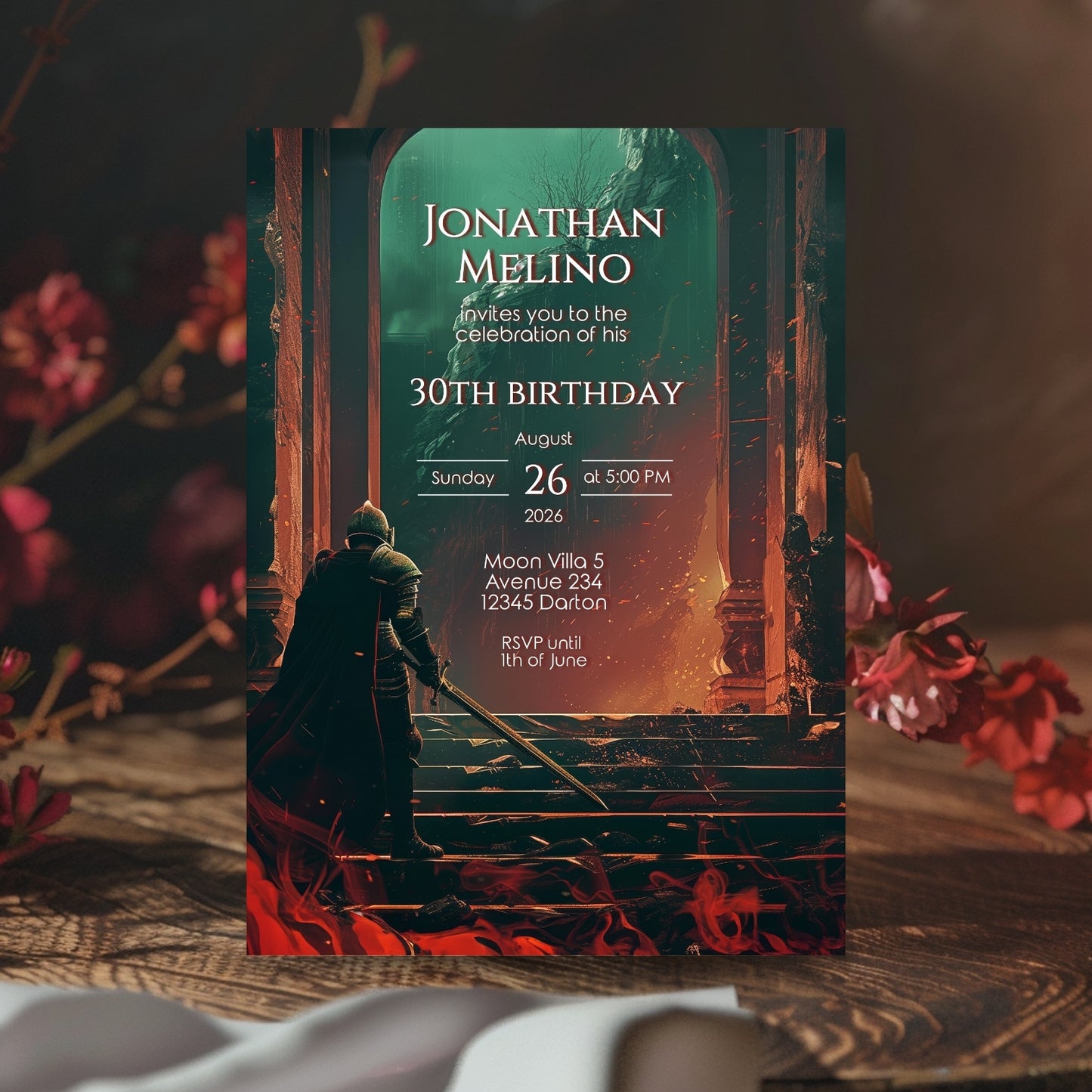 Dark Fantasy Knight-Themed Birthday Invitation - Epic Gothic Design