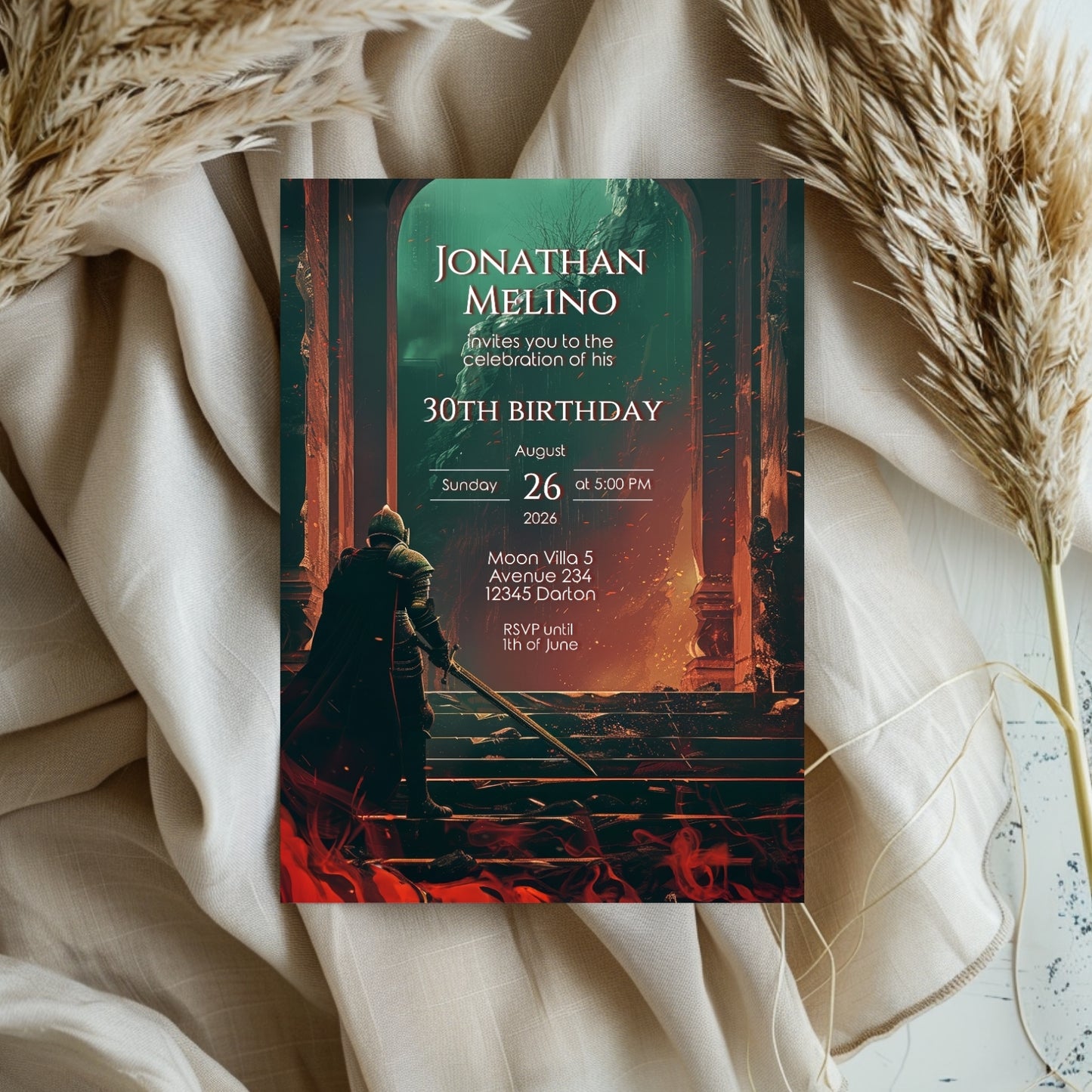 Dark Fantasy Knight-Themed Birthday Invitation - Epic Gothic Design