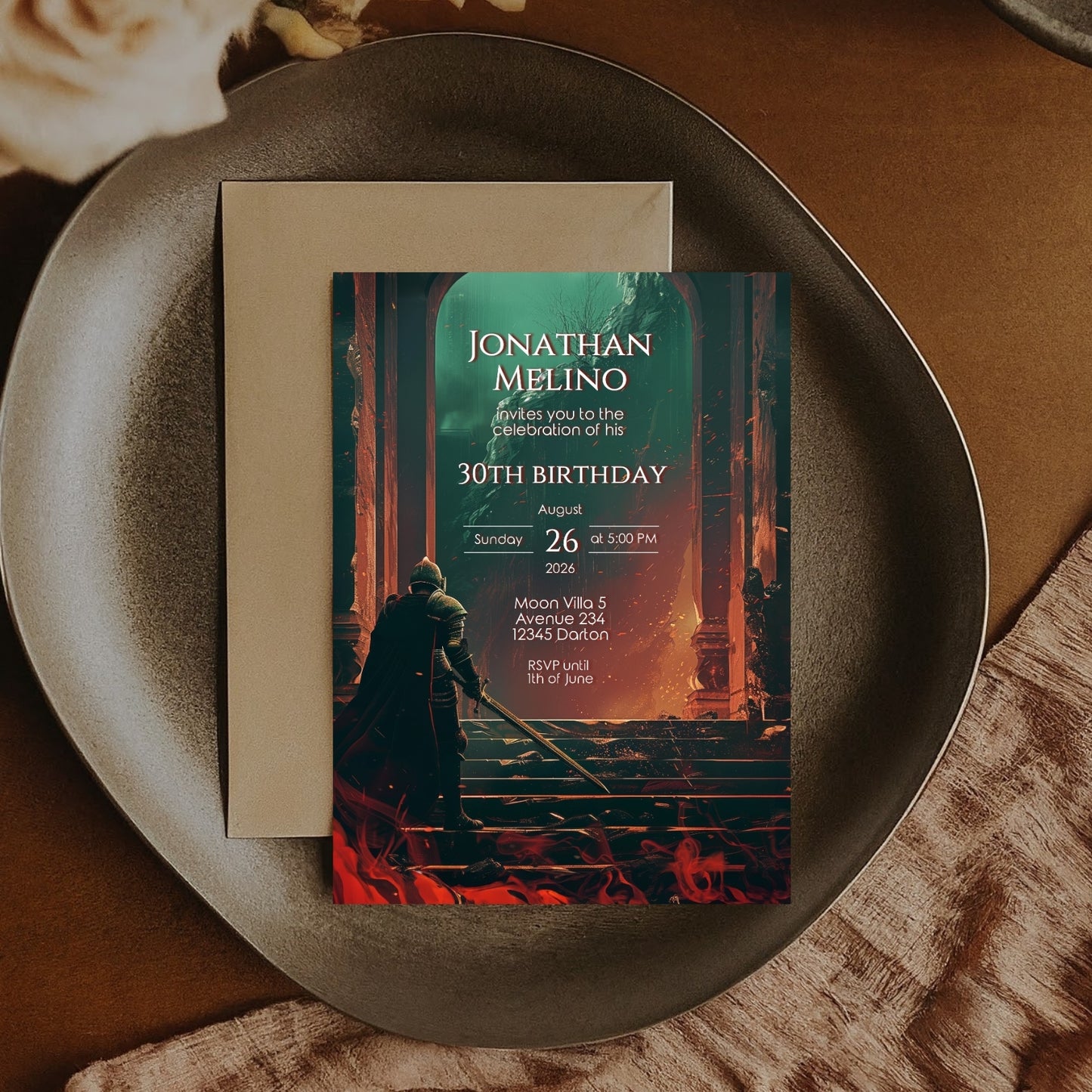 Dark Fantasy Knight-Themed Birthday Invitation - Epic Gothic Design