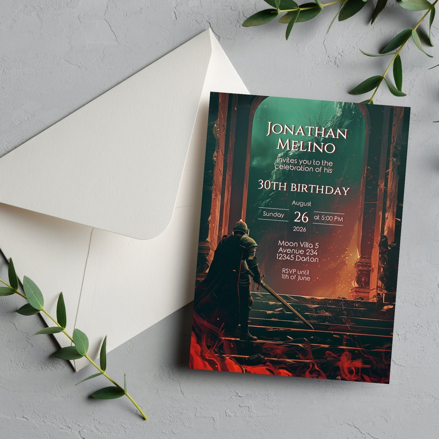 Dark Fantasy Knight-Themed Birthday Invitation - Epic Gothic Design