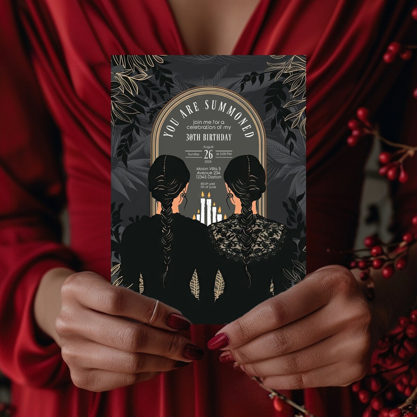 Gothic Witches Sisters Birthday Party Invitation