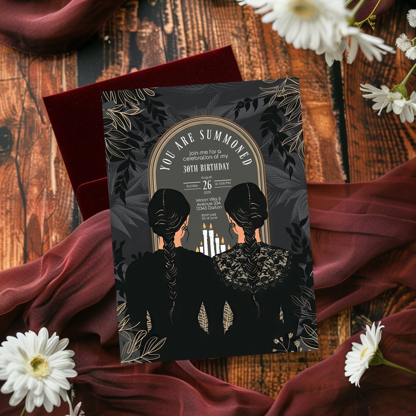 Gothic Witches Sisters Birthday Party Invitation