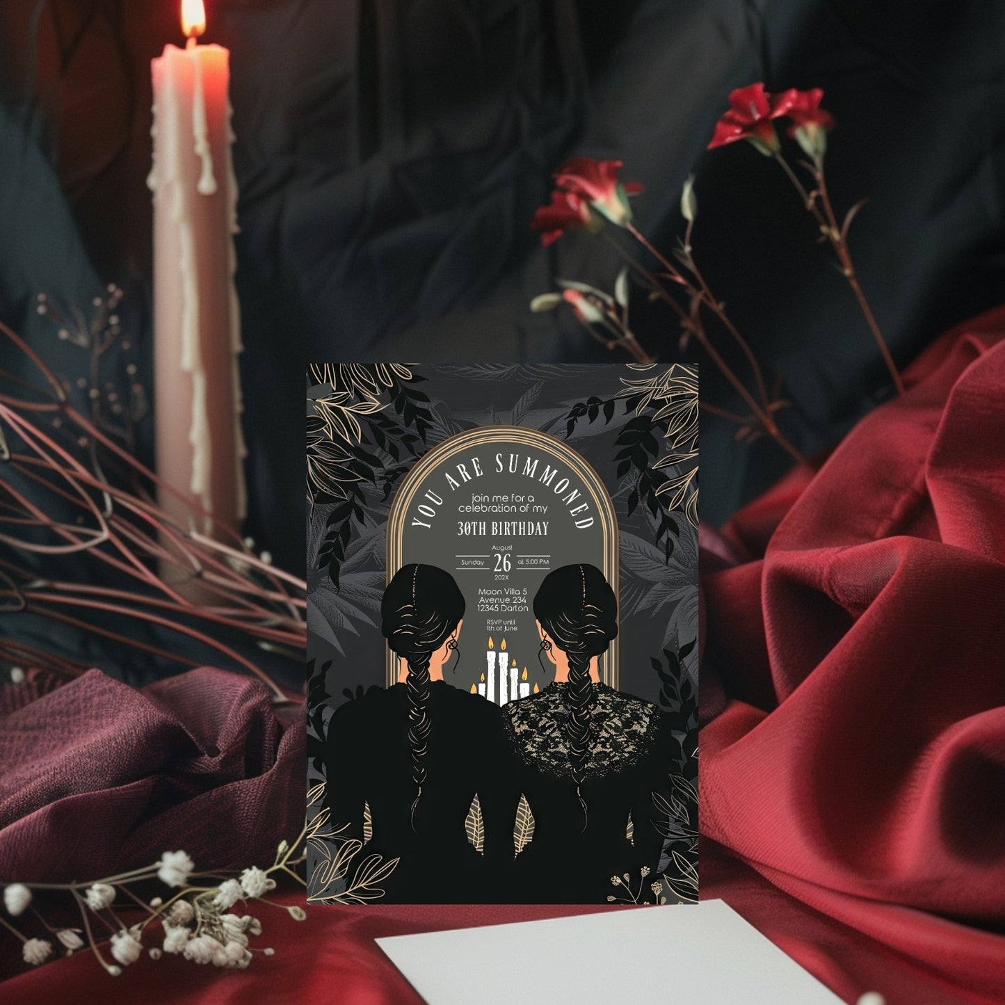 Gothic Witches Sisters Birthday Party Invitation