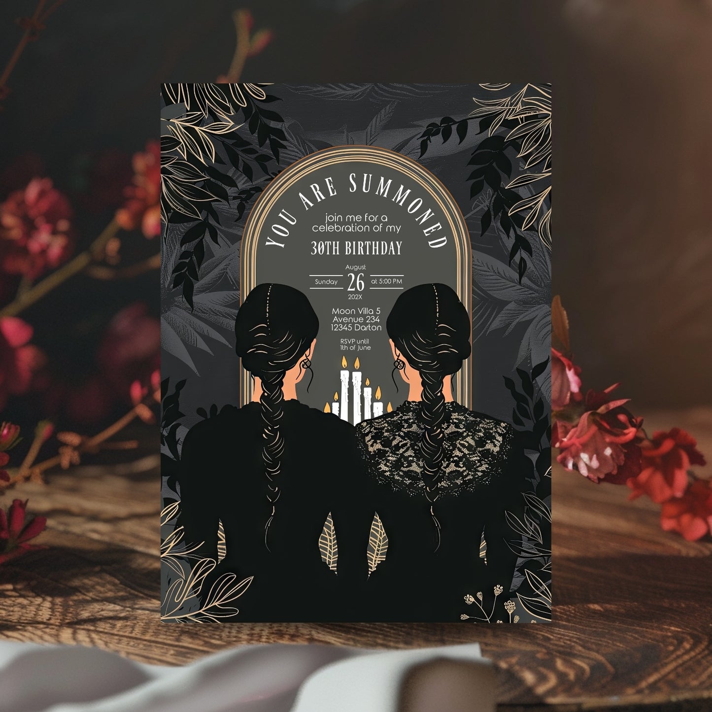 Gothic Witches Sisters Birthday Party Invitation