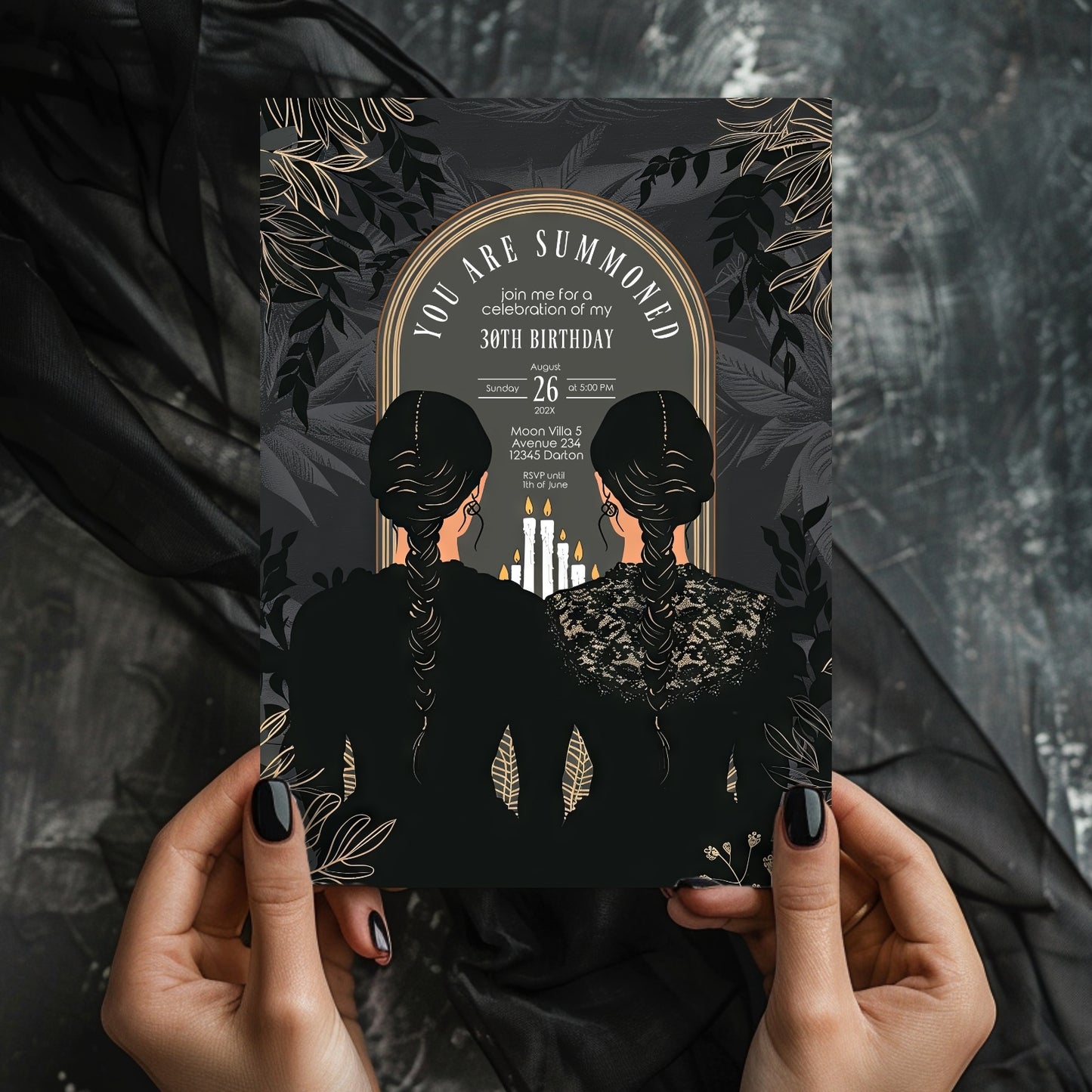Gothic Witches Sisters Birthday Party Invitation