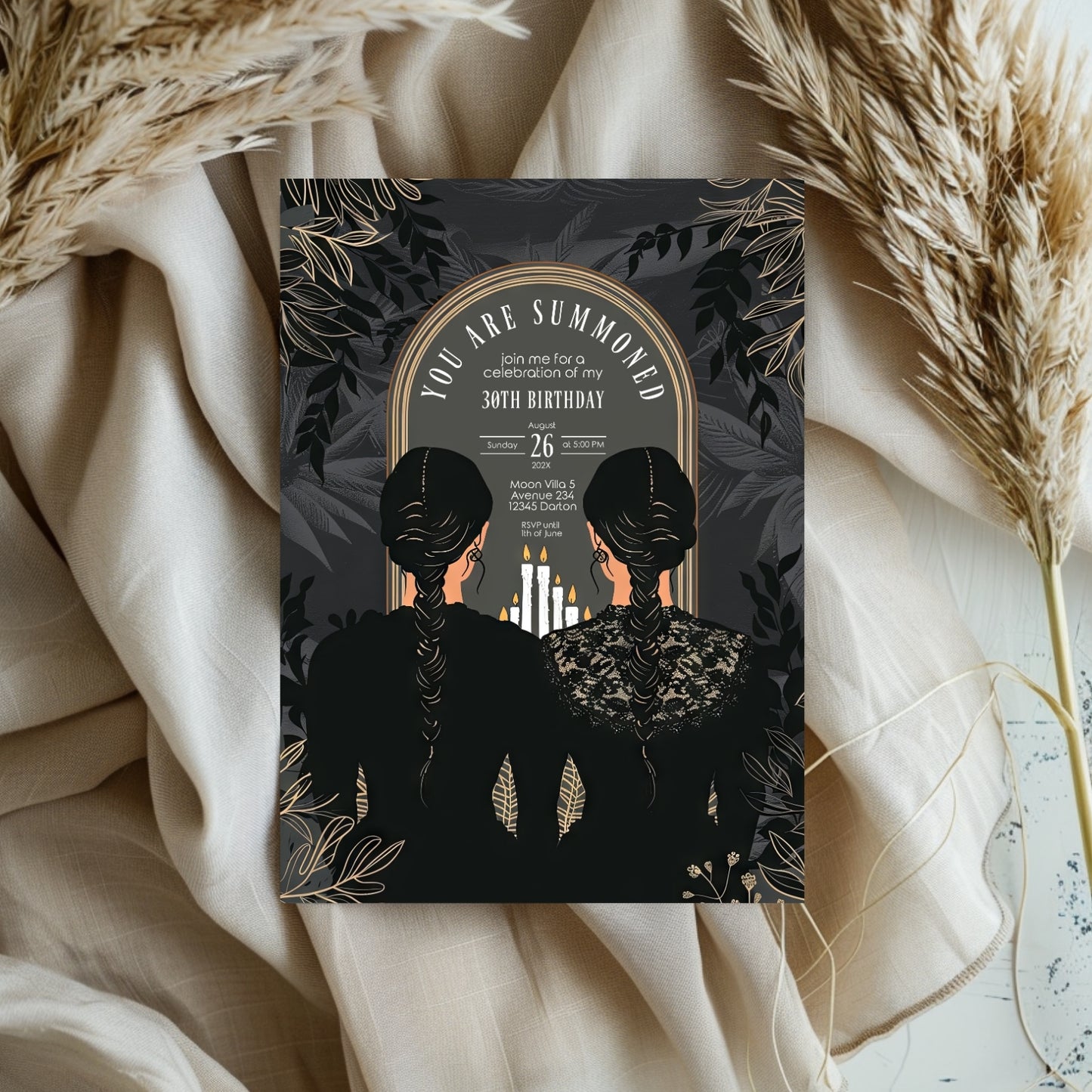 Gothic Witches Sisters Birthday Party Invitation