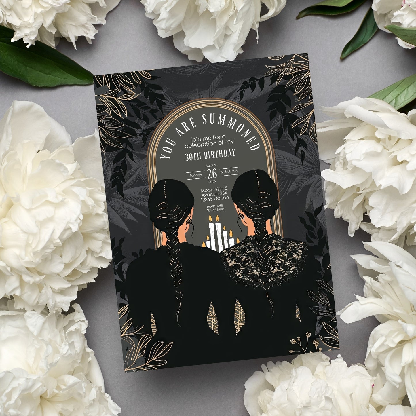 Gothic Witches Sisters Birthday Party Invitation