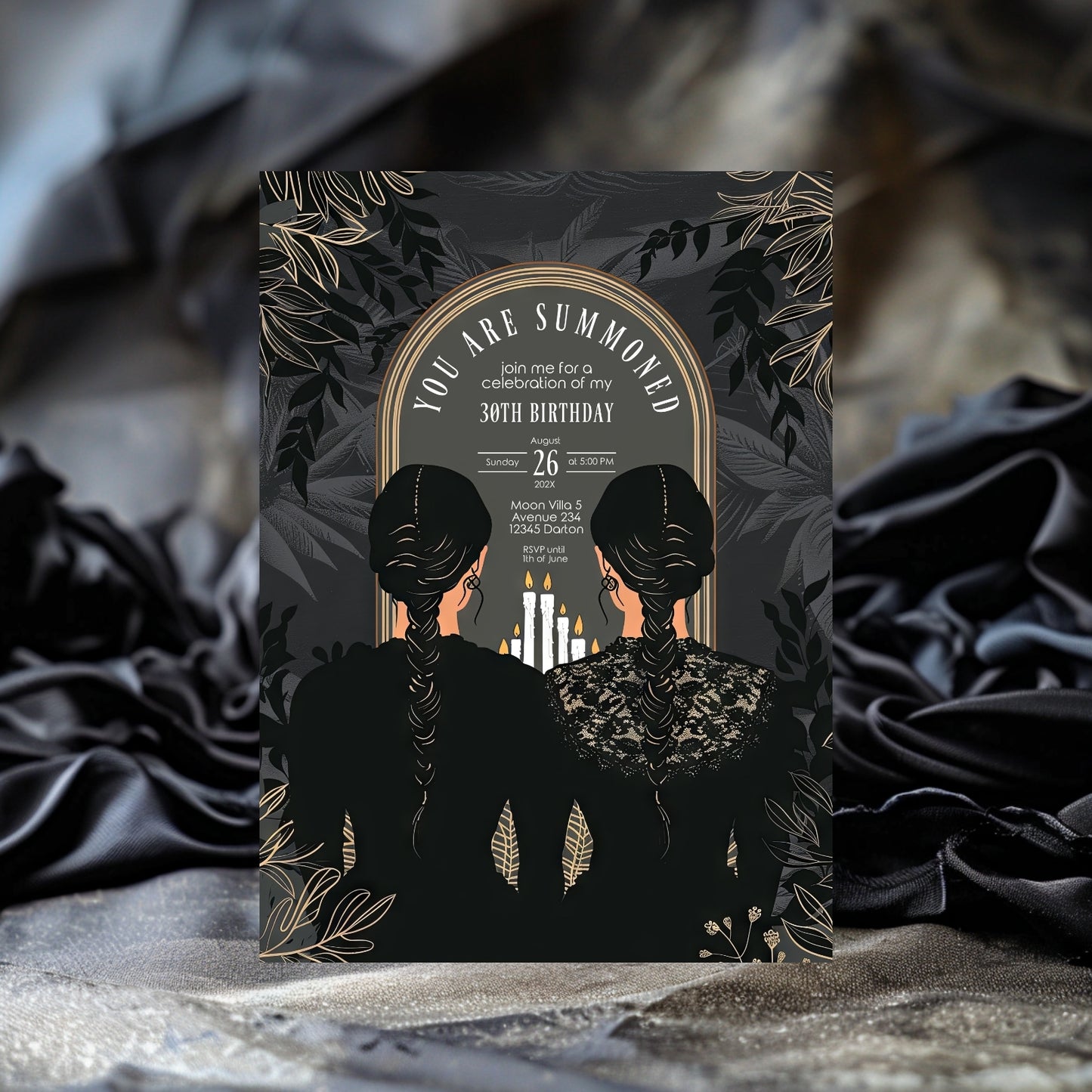 Gothic Witches Sisters Birthday Party Invitation