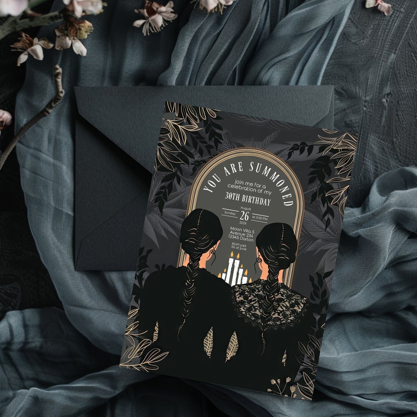 Gothic Witches Sisters Birthday Party Invitation