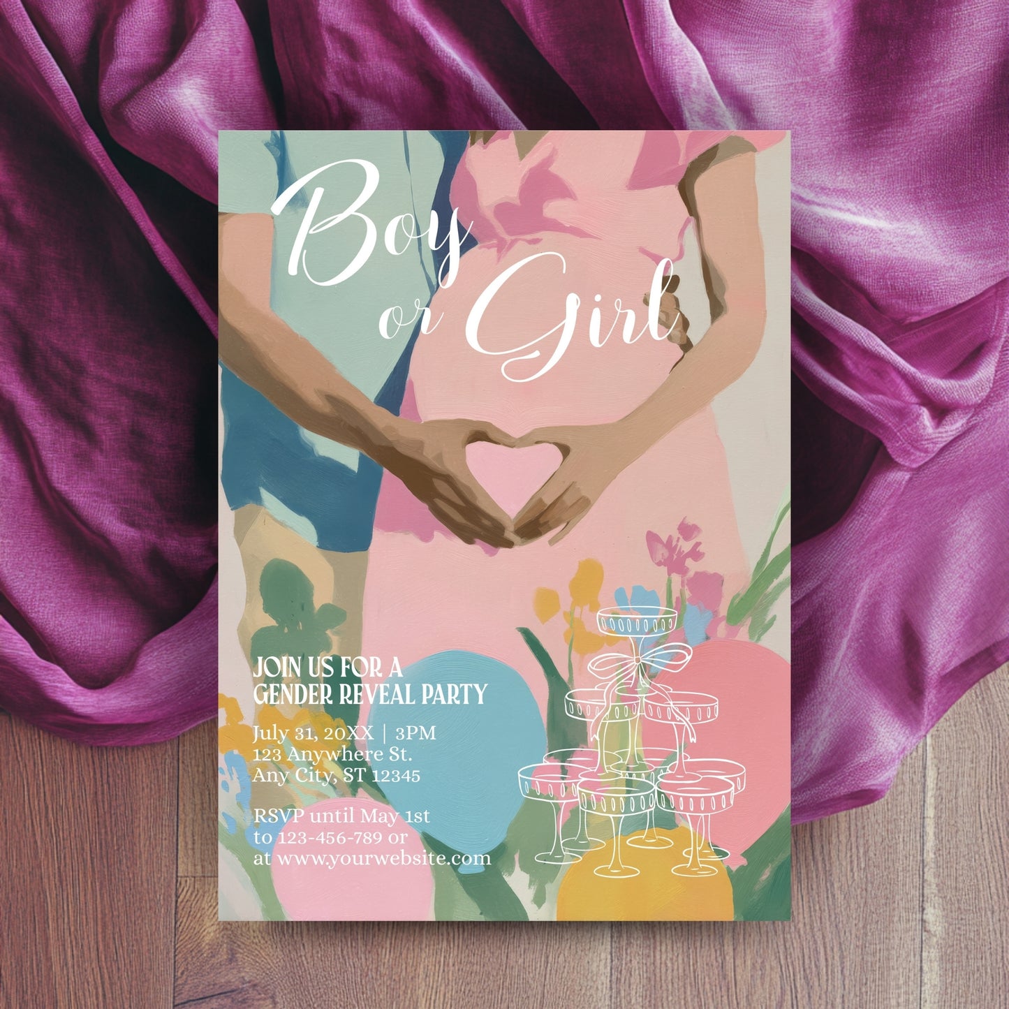 Cute Gender Reveal Party Invitation - Modern Baby Shower with Pastel Design - Boy or Girl