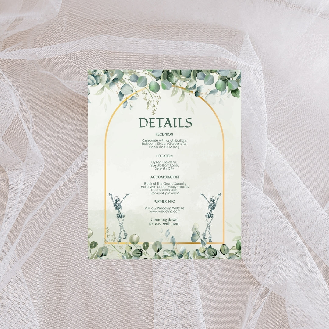 Romantic Gothic Minimalist Wedding Invitation Set - 5x7 Invitation, 4x5 Details, 3.5.x5 RSVP