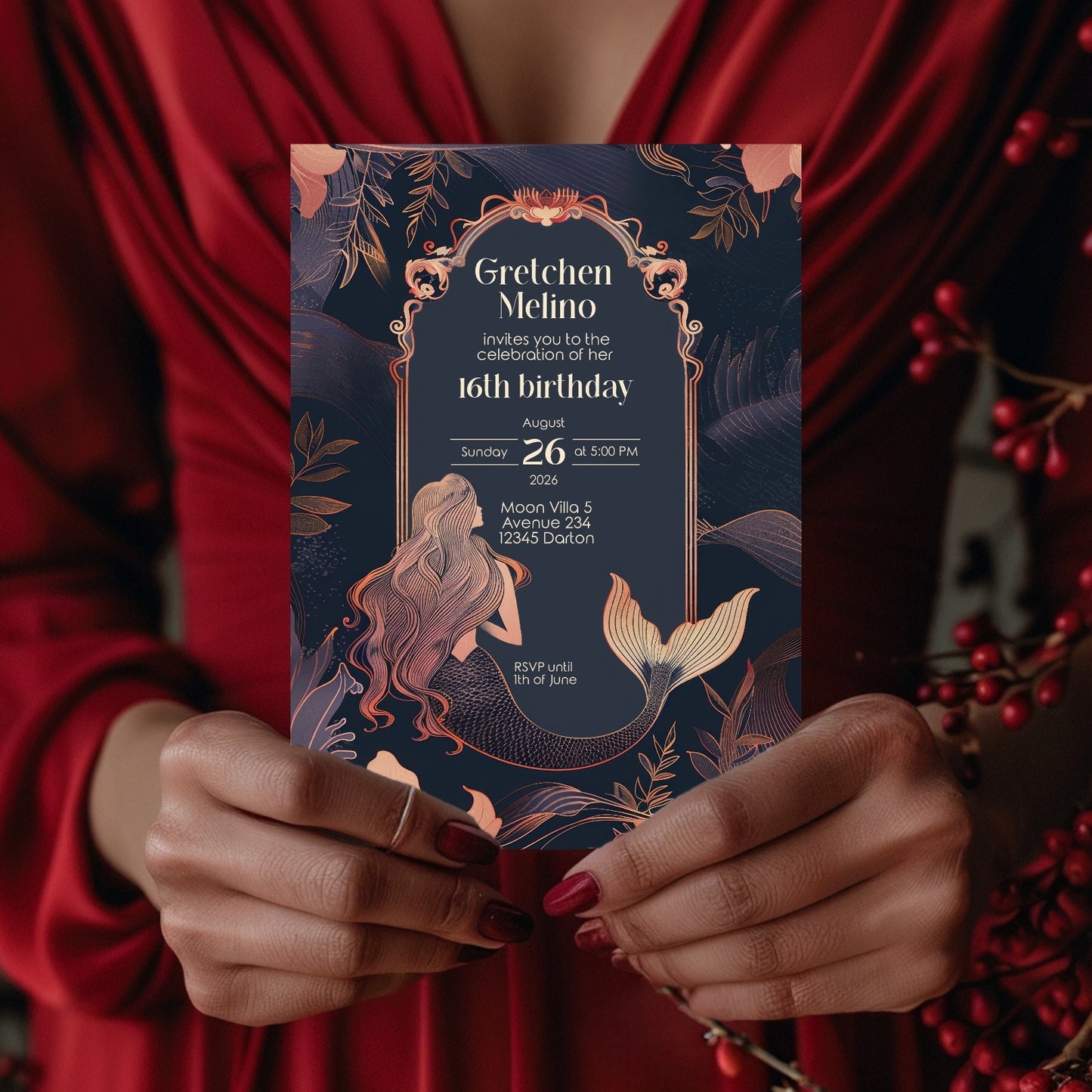 Whimsical Mermaid Birthday Invitation – Blue and Pink