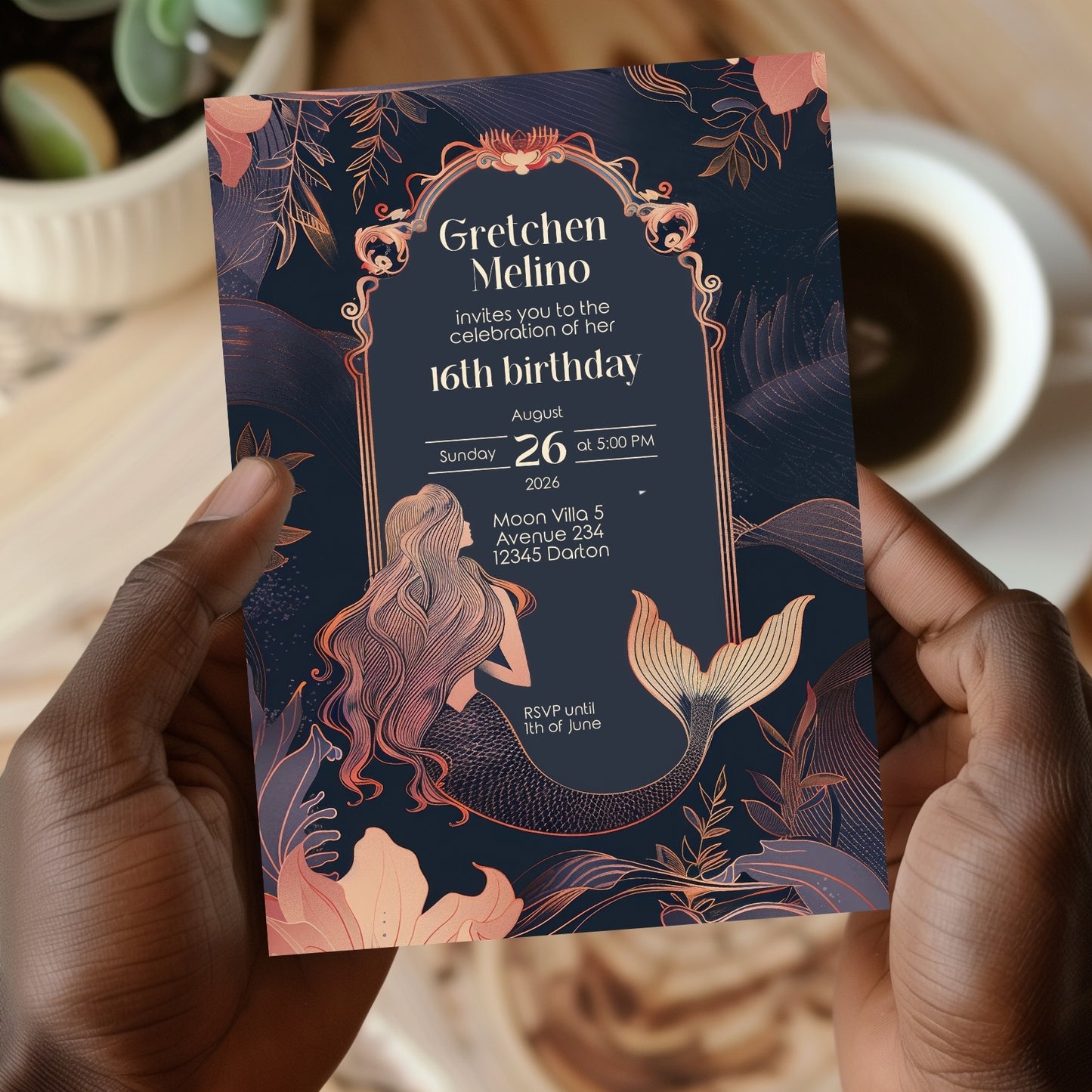 Whimsical Mermaid Birthday Invitation – Blue and Pink