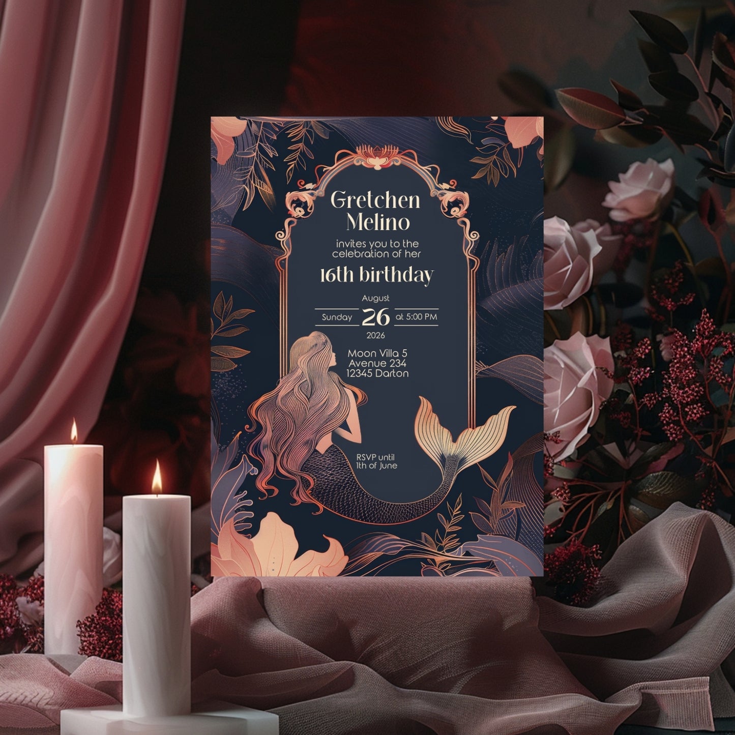 Whimsical Mermaid Birthday Invitation – Blue and Pink