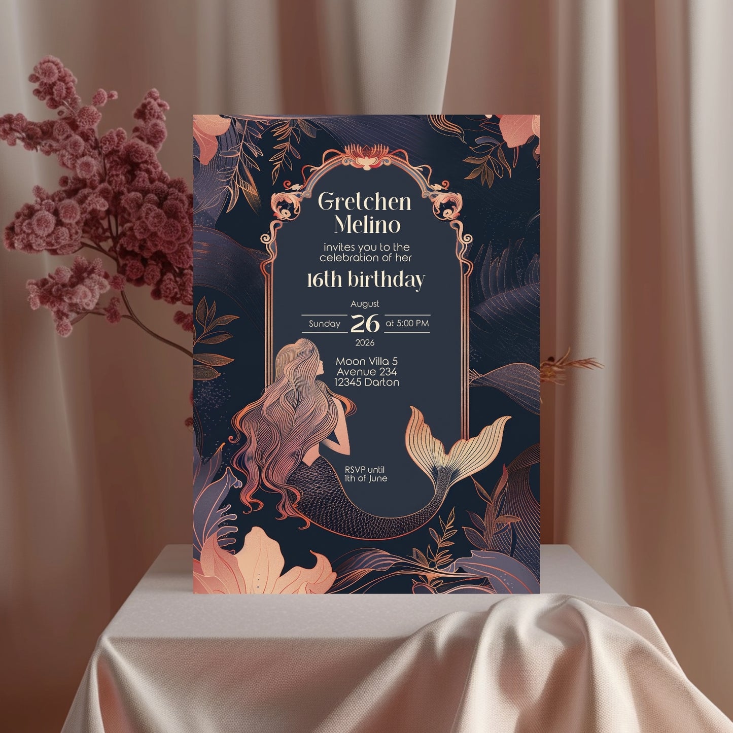 Whimsical Mermaid Birthday Invitation – Blue and Pink