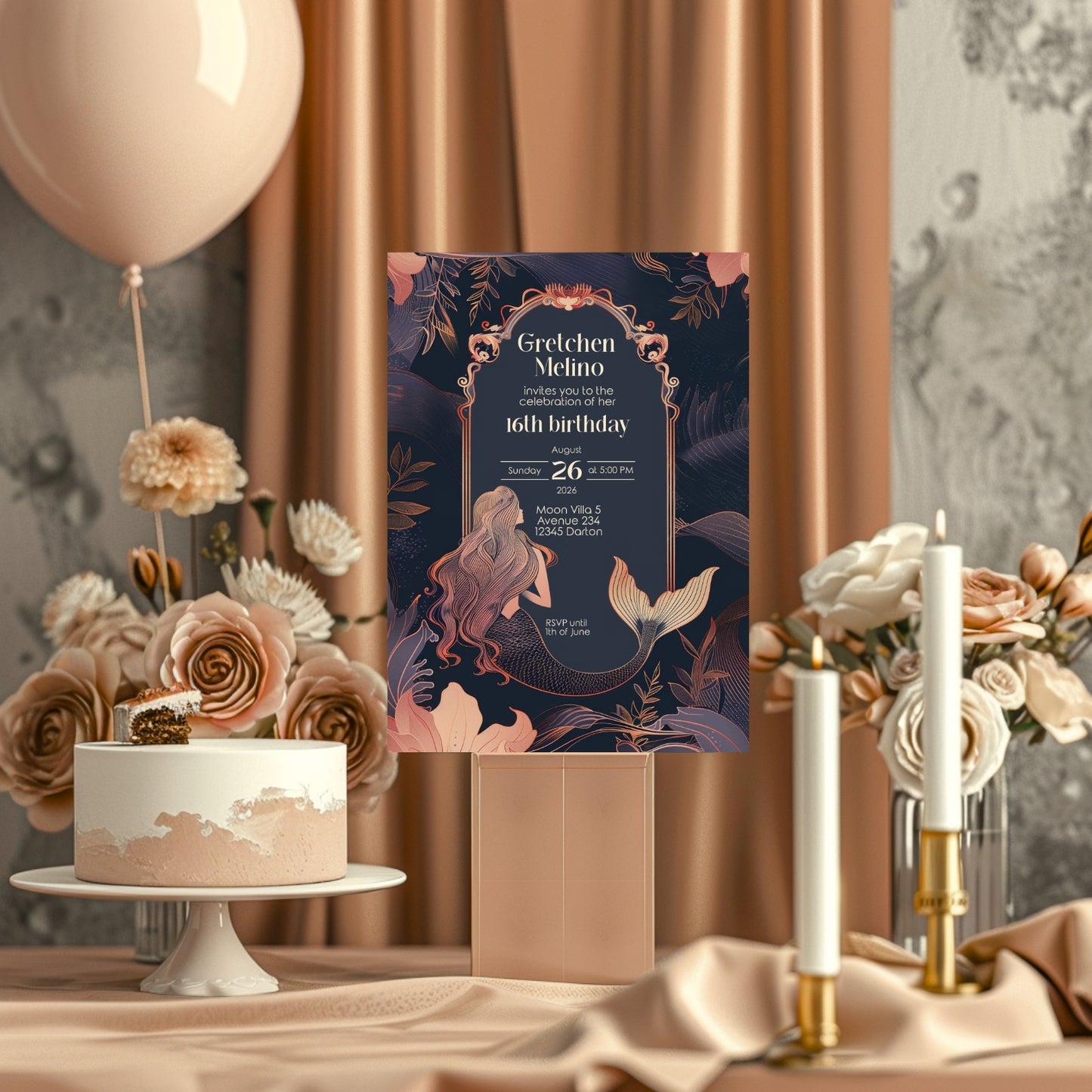 Whimsical Mermaid Birthday Invitation – Blue and Pink