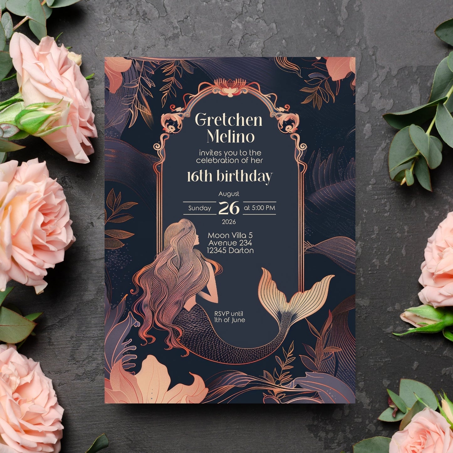 Whimsical Mermaid Birthday Invitation – Blue and Pink