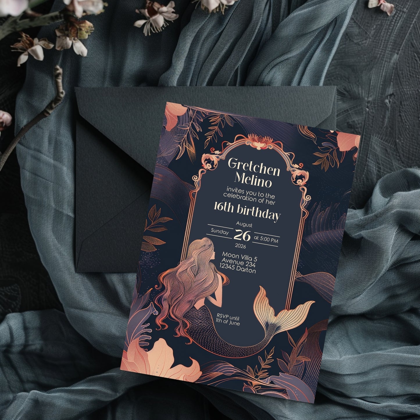 Whimsical Mermaid Birthday Invitation – Blue and Pink