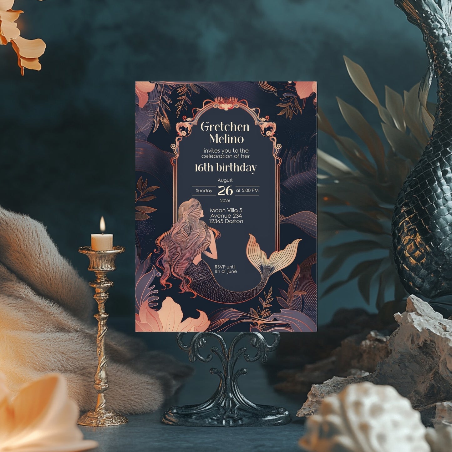 Whimsical Mermaid Birthday Invitation – Blue and Pink