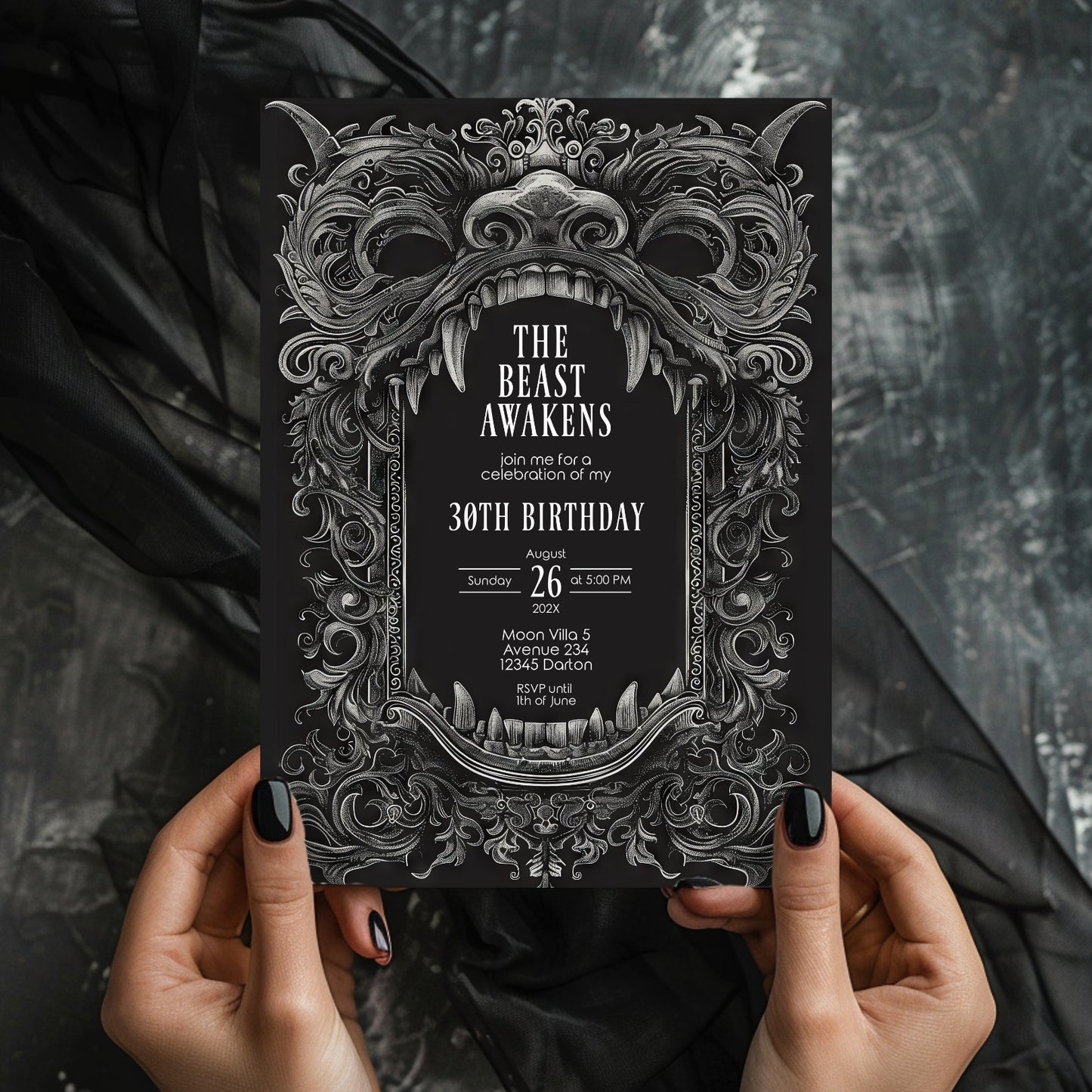 Gothic Dragon Birthday Party Invitation | Mystical Chinese Artistry Blend
