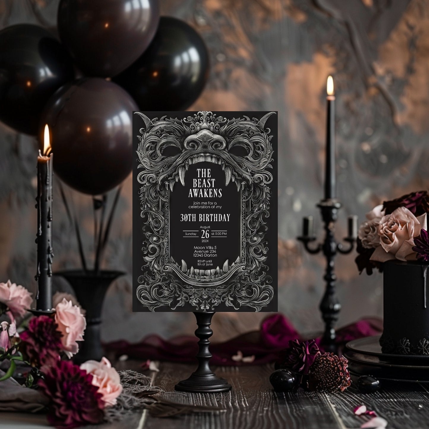 Gothic Dragon Birthday Party Invitation | Mystical Chinese Artistry Blend