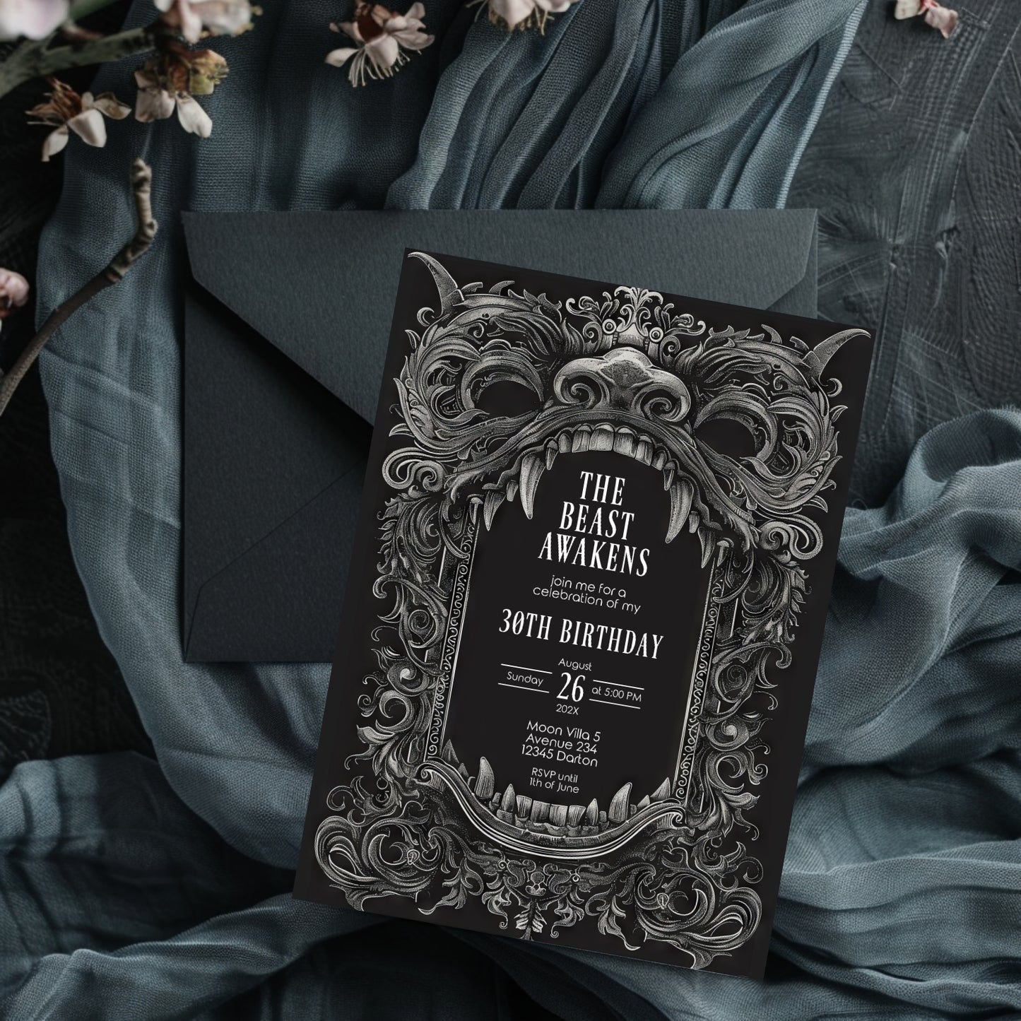 Gothic Dragon Birthday Party Invitation | Mystical Chinese Artistry Blend